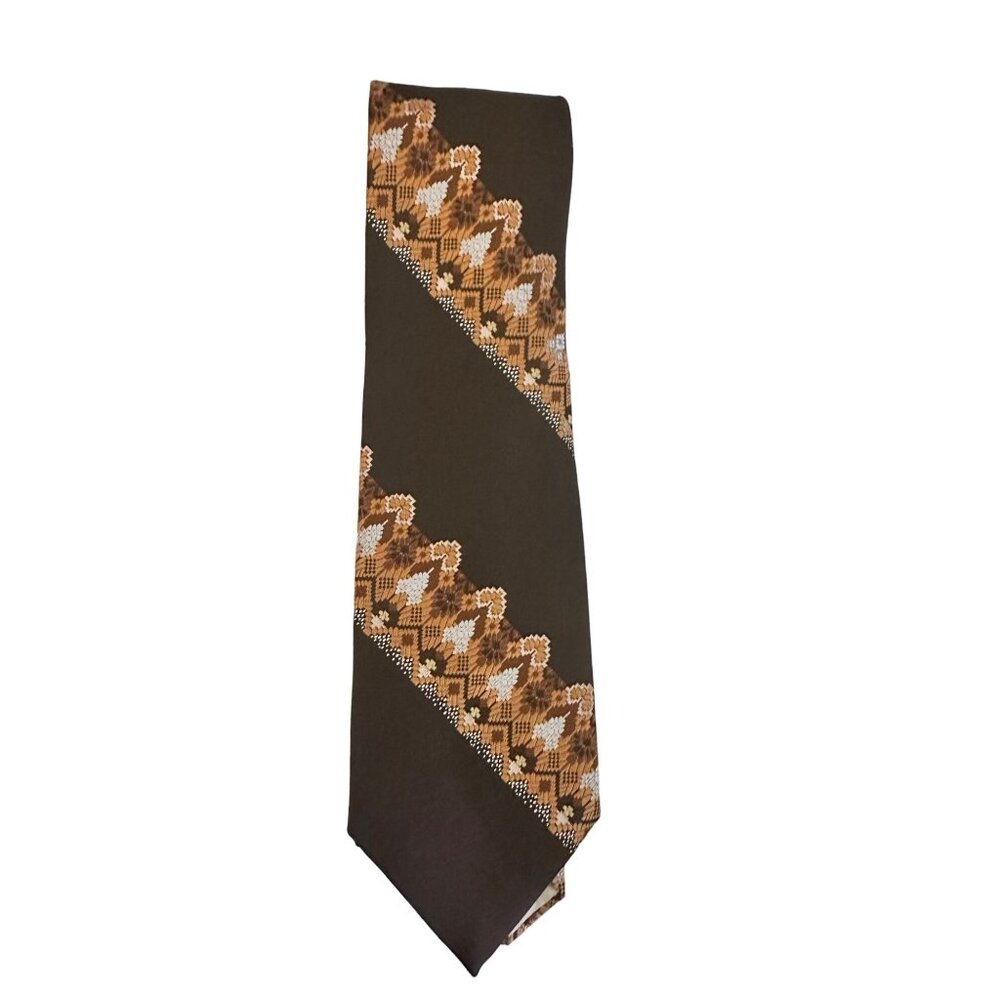 Gianno Florence Necktie Brown Orange White Diamond Pattern Vintage‎ Style